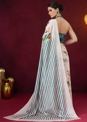 Floral printed satin ready to wear saree 3