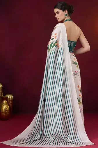 Floral printed satin ready to wear saree