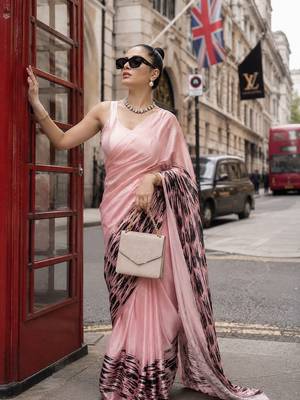 Abstract printed satin ready to wear saree 1