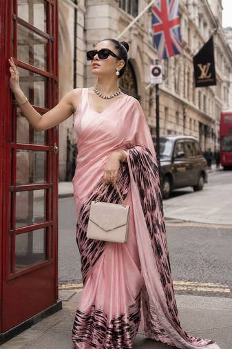 Abstract printed satin ready to wear saree