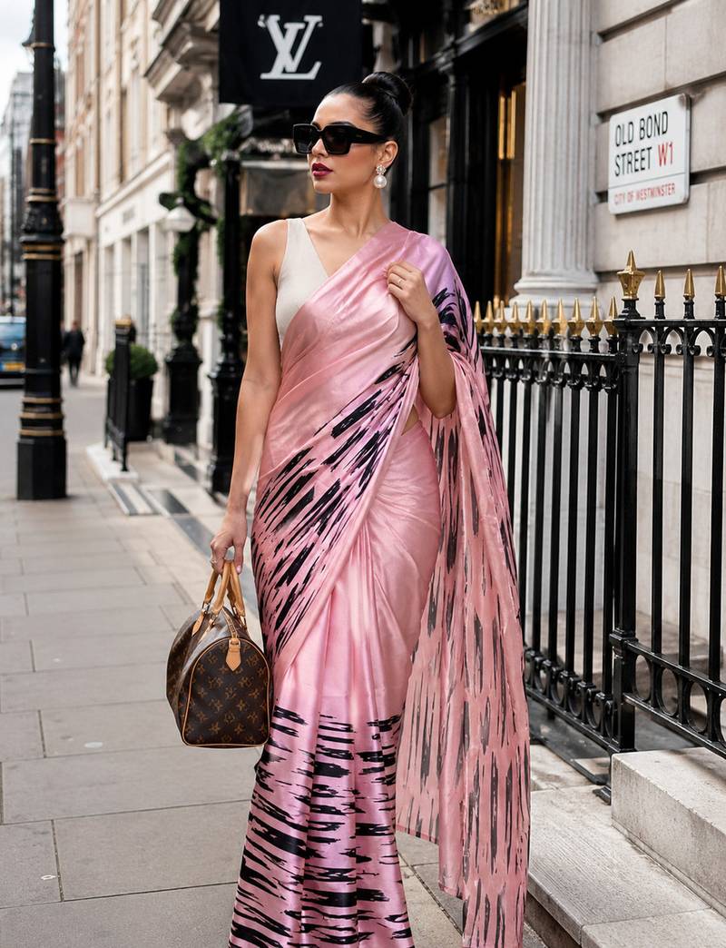 Abstract printed satin ready to wear saree
