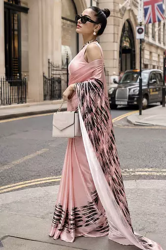 Abstract printed satin ready to wear saree