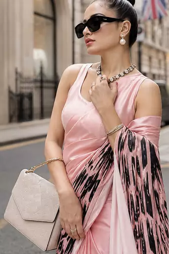 Abstract printed satin ready to wear saree