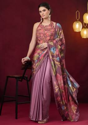Floral printed satin ready to wear saree 1