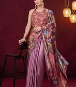 Floral printed satin ready to wear saree