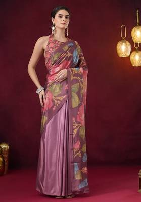 Floral printed satin ready to wear saree 2