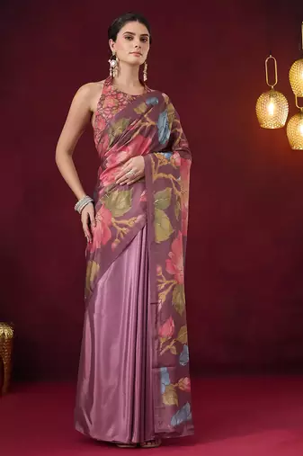 Floral printed satin ready to wear saree