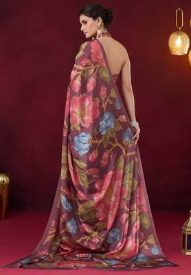 Floral printed satin ready to wear saree 3