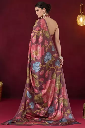 Floral printed satin ready to wear saree