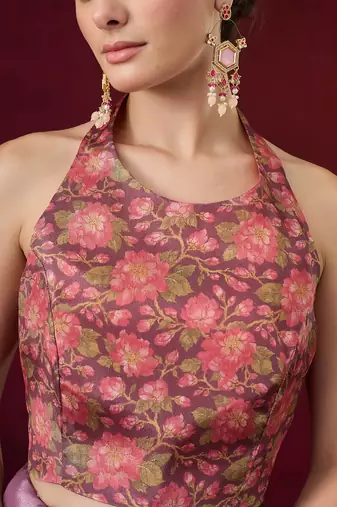 Floral printed satin ready to wear saree