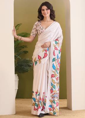 Floral printed satin ready to wear saree 1