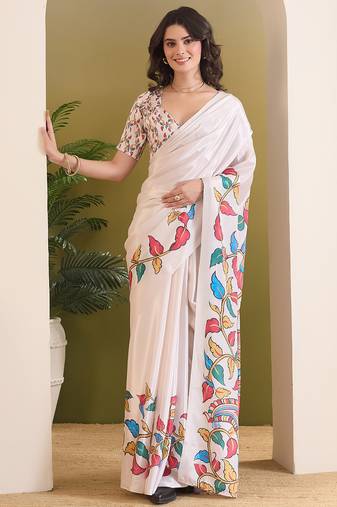Floral printed satin ready to wear saree