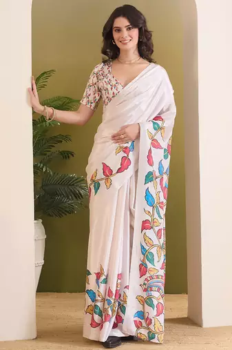 Floral printed satin ready to wear saree