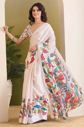 Floral printed satin ready to wear saree