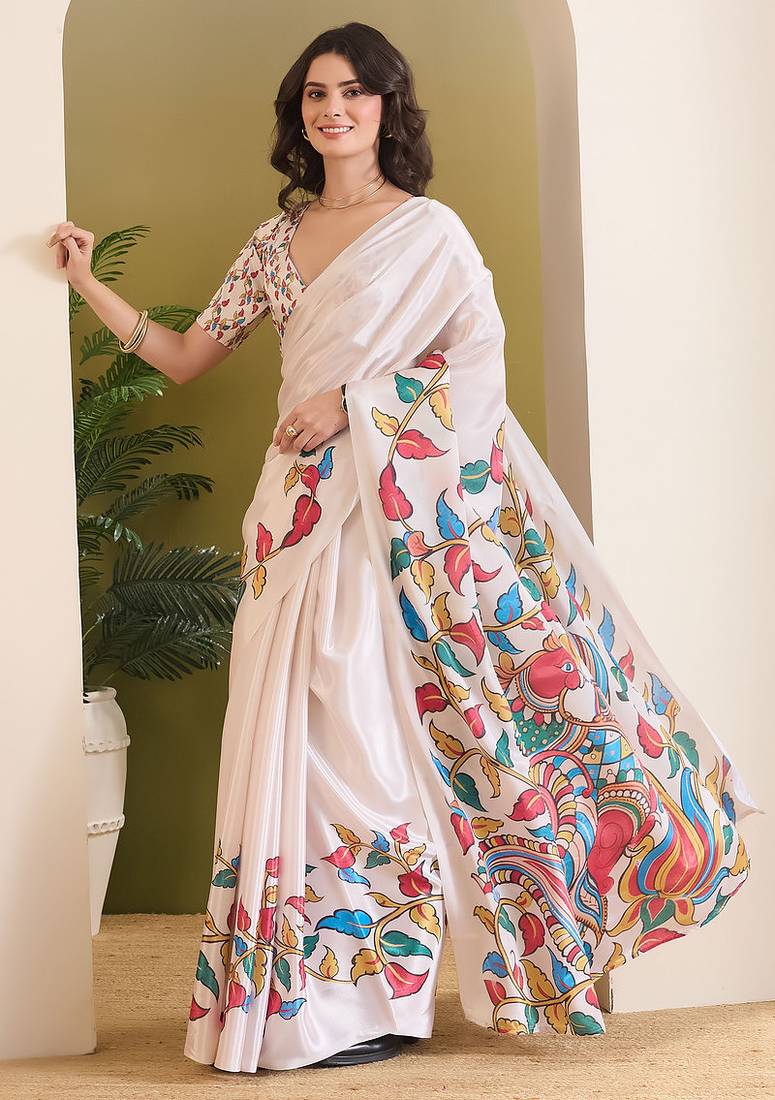 Floral printed satin ready to wear saree
