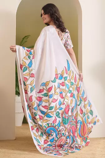 Floral printed satin ready to wear saree