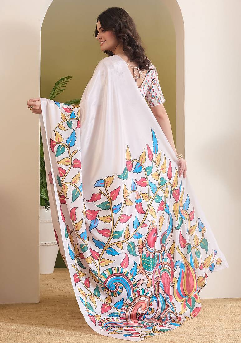 Floral printed satin ready to wear saree