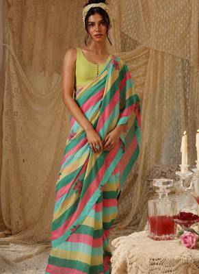 Floral striped print satin ready to wear saree 2