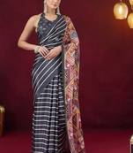 Satin quirky striped printed pre-draped saree