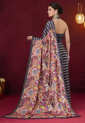 Satin quirky striped printed pre-draped saree 3