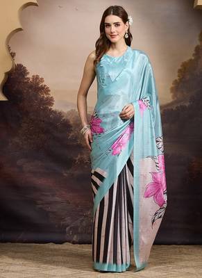 Floral printed satin ready to wear saree 1