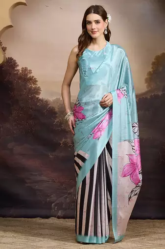 Floral printed satin ready to wear saree
