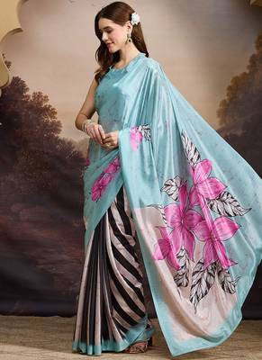Floral printed satin ready to wear saree 2