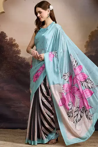Floral printed satin ready to wear saree