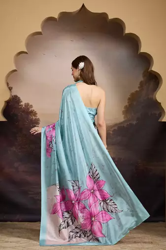 Floral printed satin ready to wear saree