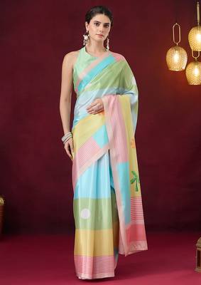 Striped printed satin ready to wear saree 1