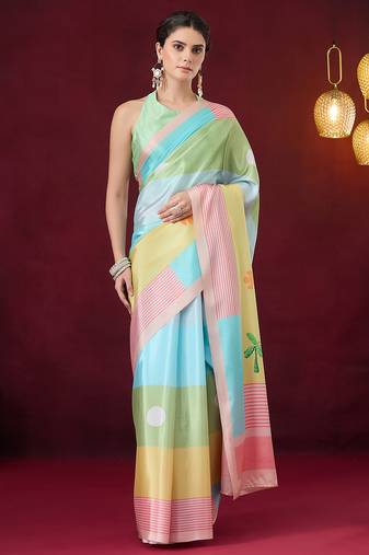 Striped printed satin ready to wear saree