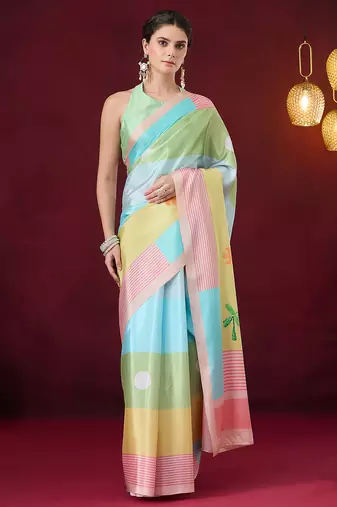 Striped printed satin ready to wear saree