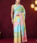 Striped printed satin ready to wear saree