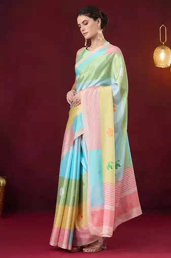 Striped printed satin ready to wear saree