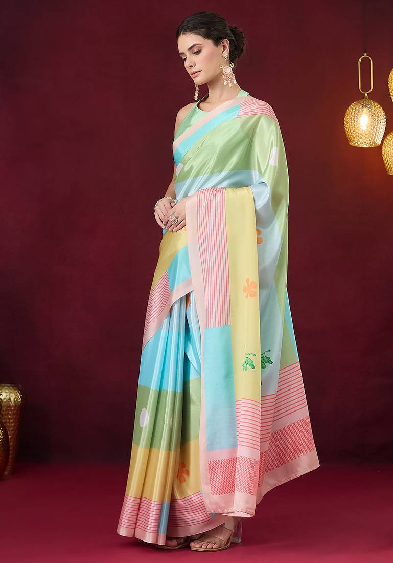 Striped printed satin ready to wear saree