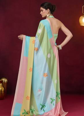 Striped printed satin ready to wear saree 3
