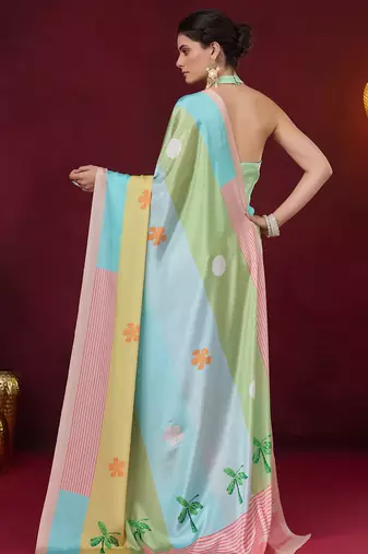 Striped printed satin ready to wear saree