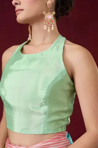 Striped printed satin ready to wear saree