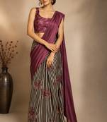 Floral striped print satin ready to wear saree