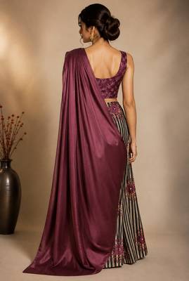 Floral striped print satin ready to wear saree 3