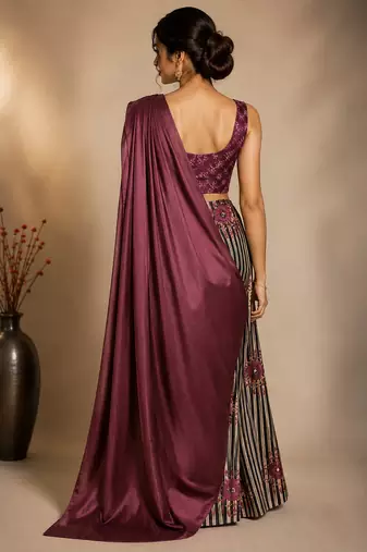 Floral striped print satin ready to wear saree