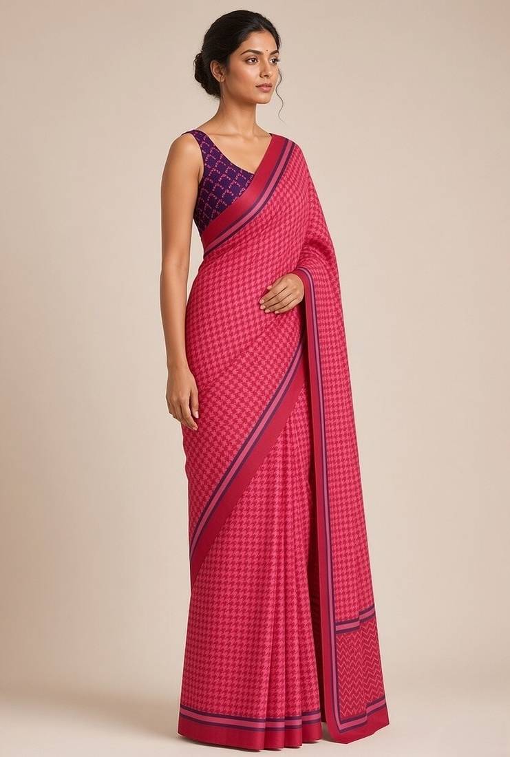 Geometric printed silk blend ready to wear saree