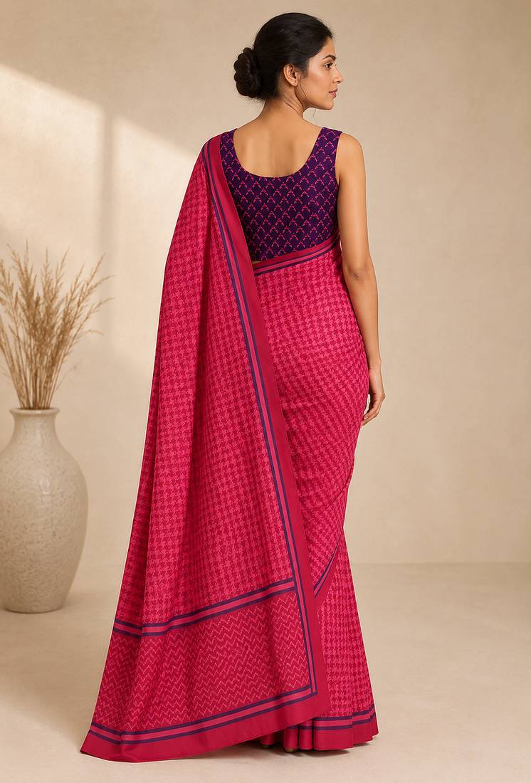 Geometric printed silk blend ready to wear saree