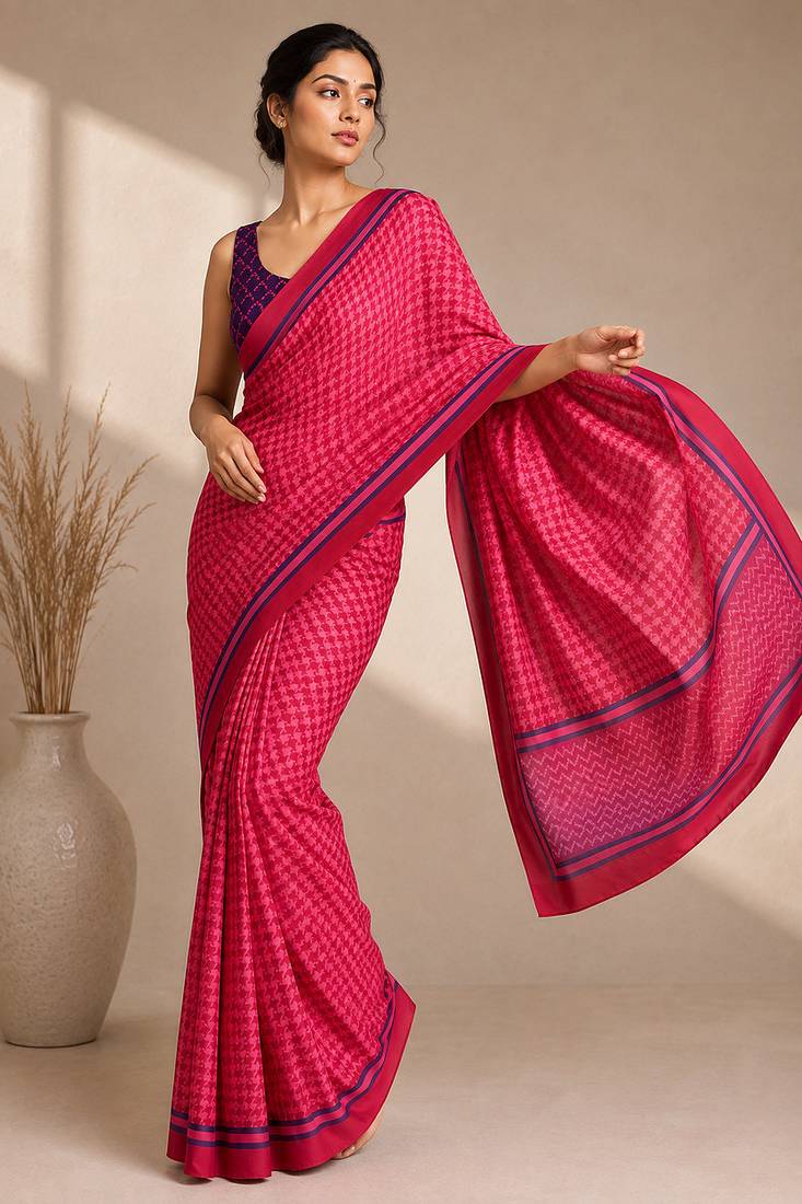 Geometric printed silk blend ready to wear saree