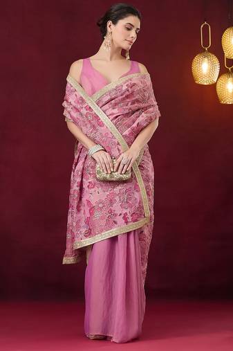Aari work floral pure georgette ready to wear saree
