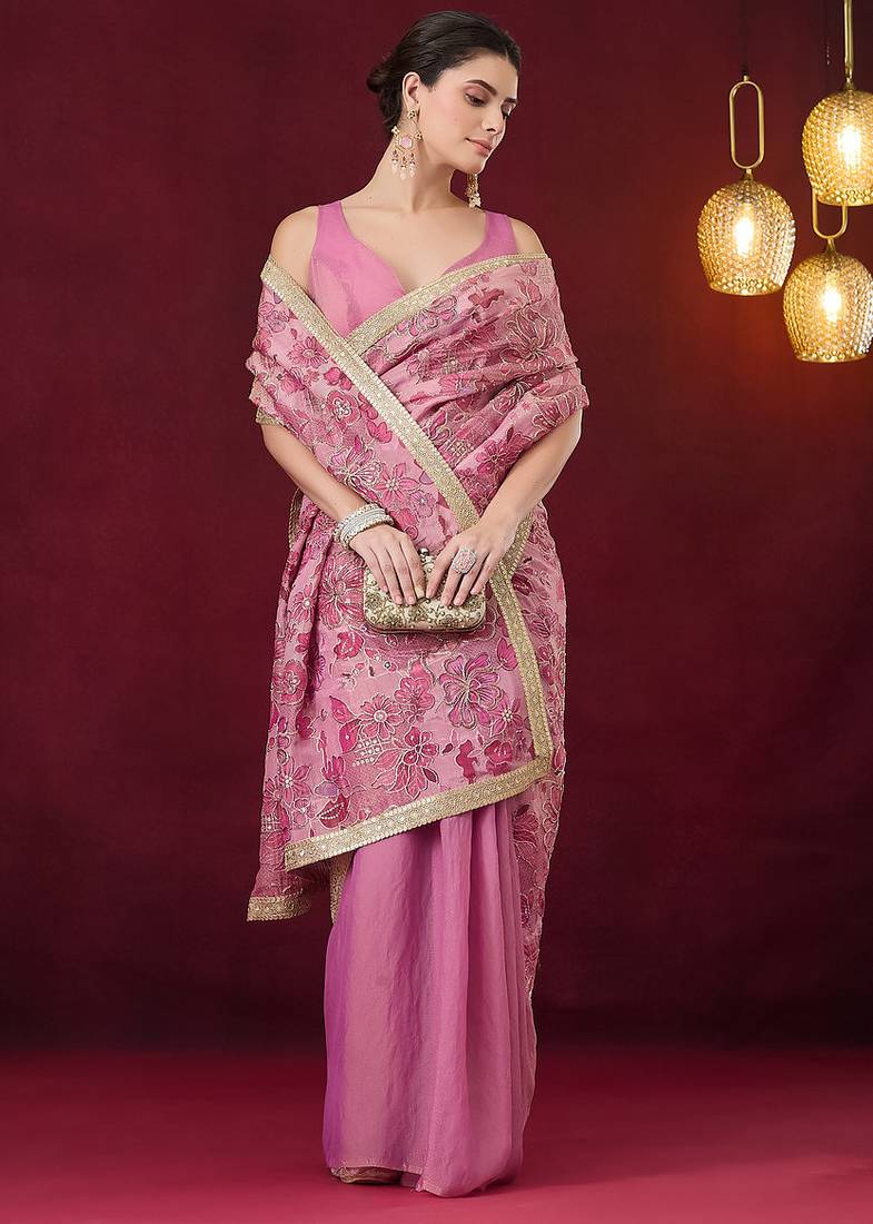 Aari work floral pure georgette ready to wear saree