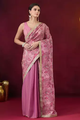 Aari work floral pure georgette ready to wear saree