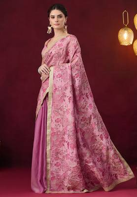 Aari work floral pure georgette ready to wear saree 3