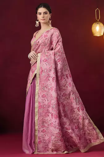 Aari work floral pure georgette ready to wear saree