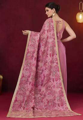 Aari work floral pure georgette ready to wear saree 4